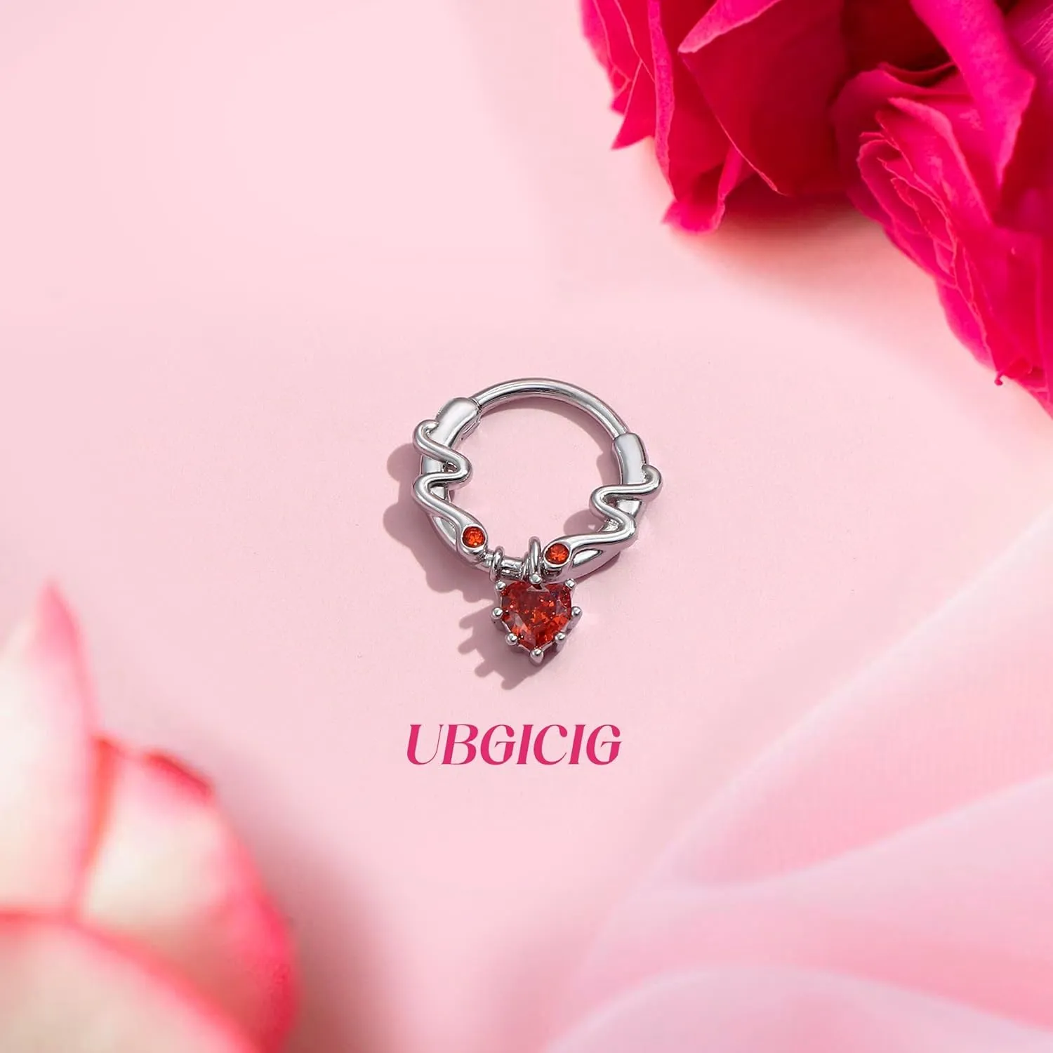 UBGICIG 16G Silver/Gold/Black Rose Septum Rings Heart CZ Hinged Nose Rings Hoops Stainless Steel Daith Piercing Jewelry Helix Tragus Conch Earrings Septum Clicker Nose Piercings for Women 8mm 10mm