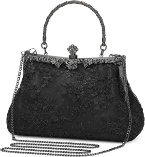 UBORSE 1920s Vintage Purse Embroidery Lace Floral Clutch Purse for Women Formal Evening Bag Handbag Wedding Bag