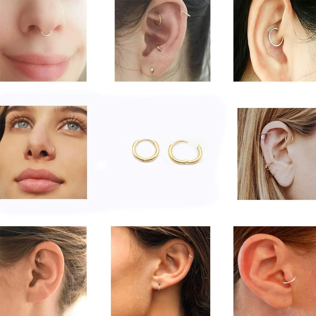 Unisex 18K Real Gold Plating Surgical Steel Sleeper Tiny Hoop Earrings,Nose Ring Septum Ring Helix Ring Daith Ring Lip Ring Nipple Ring Snug Ring Rook Ring Body Piercing Jewelry