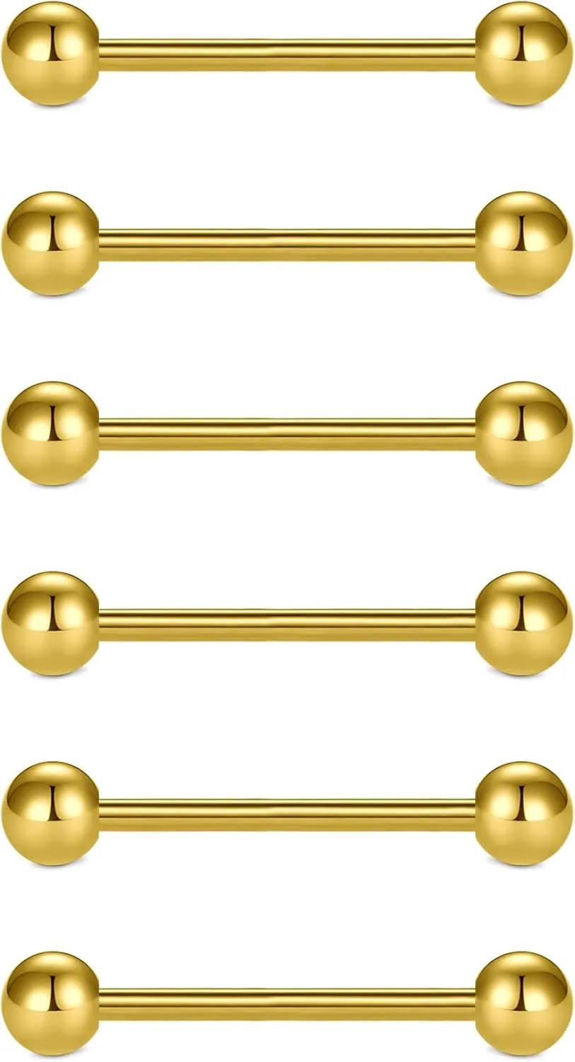 VCMART 12mm-18mm 14G Tongue Rings Nipple Straight Barbells Surgical Steel Body Piercing Jewelry