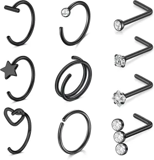 VCMART Nose Rings for Women 20g Hoops & Studs Stainless Steel 20 Gauge Nostril Piercing Jewelry