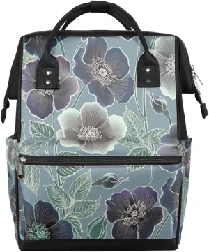 Vintage Floral Flowers Diaper Bag Tote Large Capacity Waterproof with Adjustable Shoulder Strap and Pram Straps Mommy Bag for Hospital Beach Weekender Travel