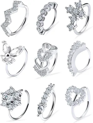 Vsnnsns 20G Nose Rings Hoops for Women 316L Stainless Surgical Steel Heart Butterfly Flower Cross Cubic Zirconia Nose Rings Hoops Piercing Jewelry for Women Men 20 Gauge Silver Black Rose Gold 8MM
