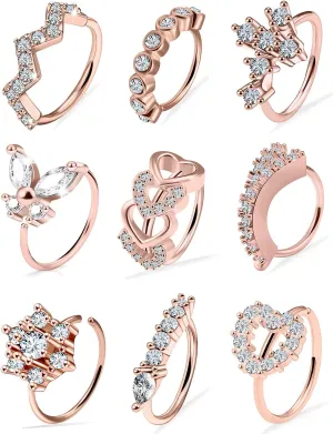 Vsnnsns 20G Nose Rings Hoops for Women 316L Stainless Surgical Steel Heart Butterfly Flower Cross Cubic Zirconia Nose Rings Hoops Piercing Jewelry for Women Men 20 Gauge Silver Black Rose Gold 8MM