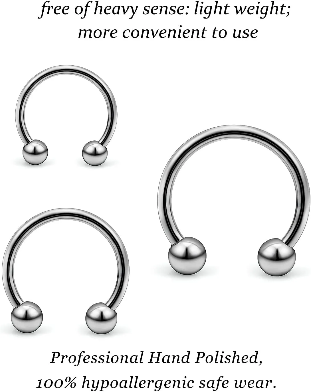 Vsnnsns Titanium Septum Rings 14G & 16G - Horseshoe & Snake Bite Piercing Jewelry for Women & Men - 8MM to 16MM