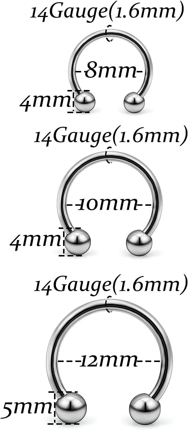 Vsnnsns Titanium Septum Rings 14G & 16G - Horseshoe & Snake Bite Piercing Jewelry for Women & Men - 8MM to 16MM