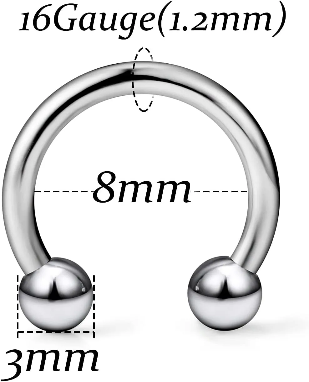 Vsnnsns Titanium Septum Rings 14G & 16G - Horseshoe & Snake Bite Piercing Jewelry for Women & Men - 8MM to 16MM