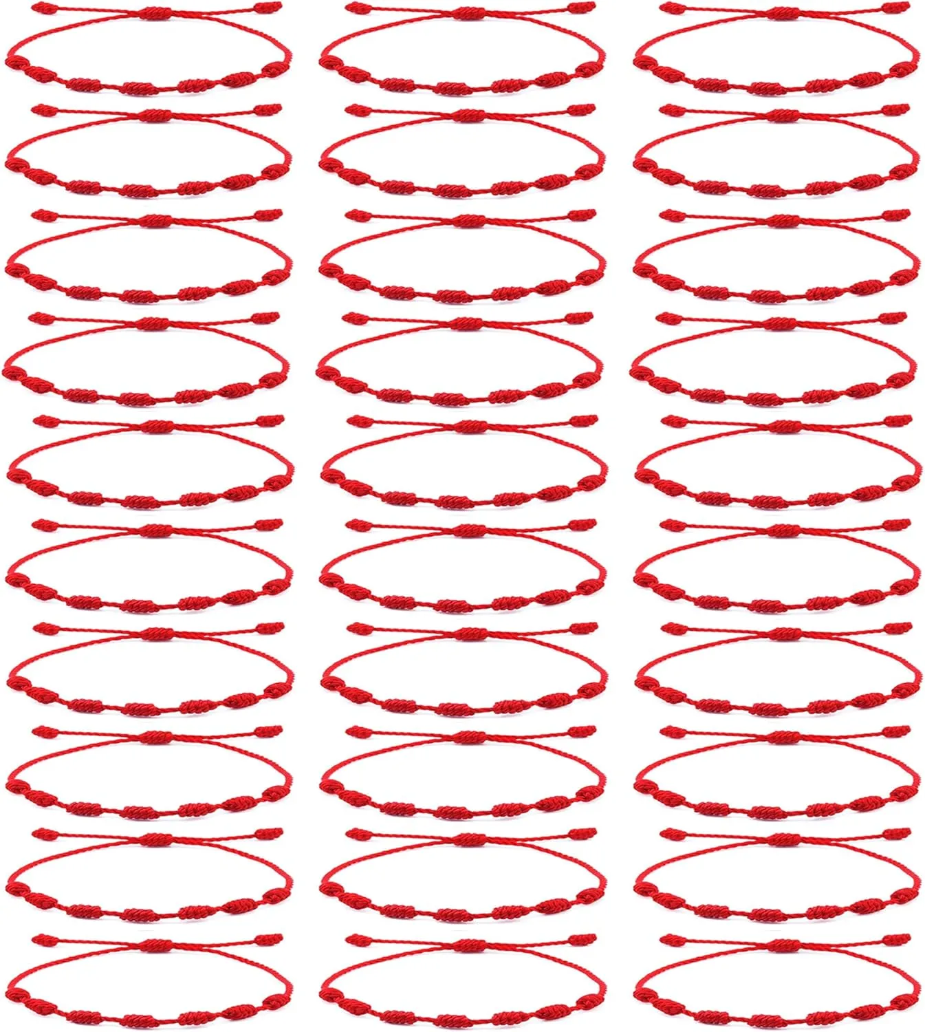 WAINIS 30pcs String Bracelets Lucky Friendship Cord Bracelet Adjustable Handmade Red 7 Knots Rope Bracelet Kabbalah Amulet for Protection Good Luck