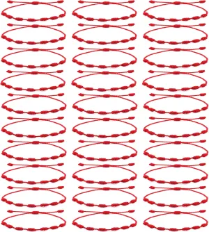 WAINIS 30pcs String Bracelets Lucky Friendship Cord Bracelet Adjustable Handmade Red 7 Knots Rope Bracelet Kabbalah Amulet for Protection Good Luck