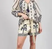 Wanda Tie Front Shorts -  Ecru
