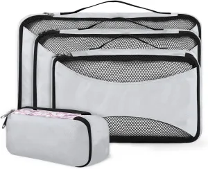 Watercolor Leaves Pattern 4 Piece Packing Travel Organizer Cubes Set Mesh Fabric Ventilate Design Lightweight Travel Accessories 4 Sizes (Extra Large, Large, Medium, Small)