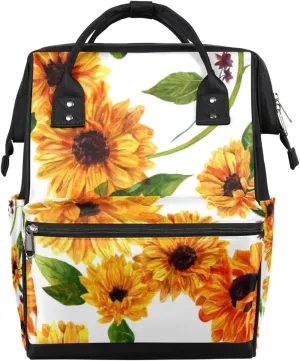 Watercolour Sunflowers Diaper Bag Tote Large Capacity Waterproof with Adjustable Shoulder Strap and Pram Straps Mommy Bag for Hospital Beach Weekender Travel
