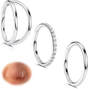 WBRWP Nose Rings Hoops: 316L Surgical Steel Double Hoop Nose Rings 14G 16G 18G 20G Hinged CZ Septum Conch Clicker Lip Rings Cartilage Helix Rook Tragus Daith Earring Hoops Body Piercing Jewelry 7mm 8mm 9mm 10mm