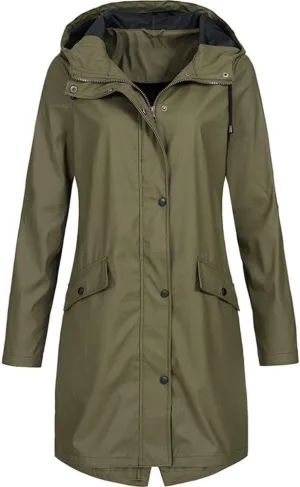 Windproof Jacket for Women Long Sleeve Button Hooded Plain Long Windbreaker with Pocket with Hood Zipper Loose Fit Plus Size