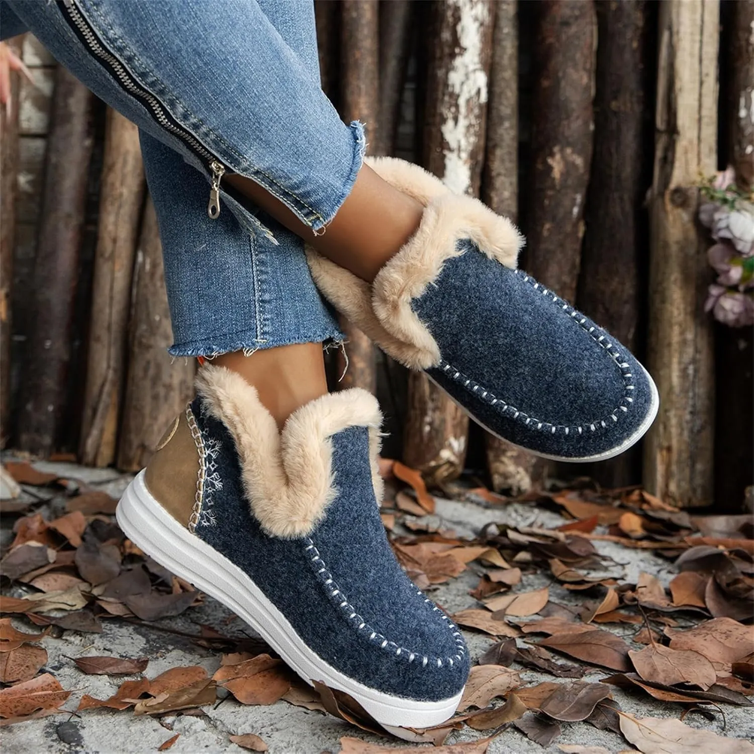 Winter Boots For Women 2024 Dressy Snow Boots Warm Ankle Booties Slip On Fur Lined Comfortable Fashion Loafers Shoes
