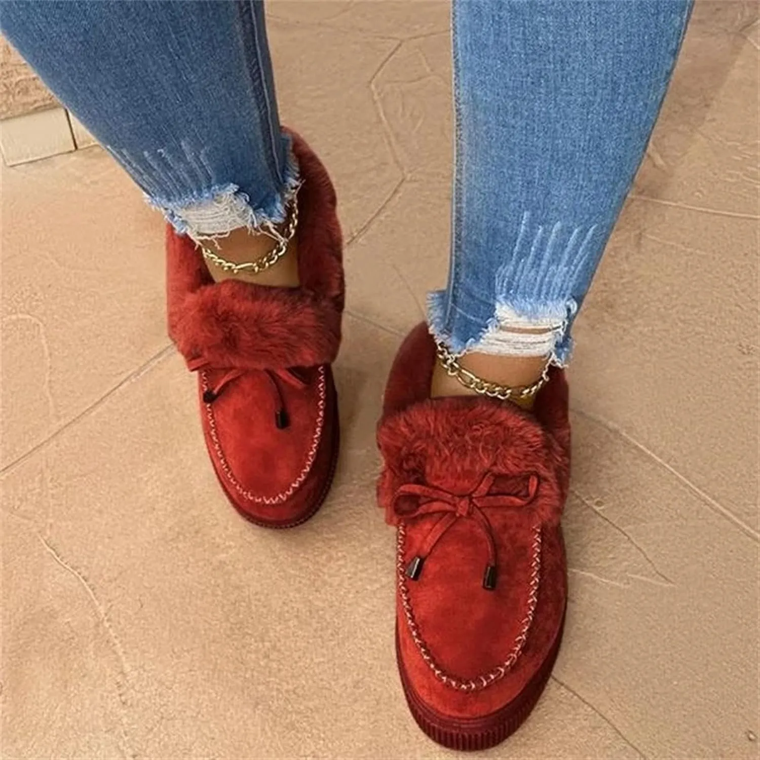 Winter Boots For Women Fashion Cotton Warm Fur Lined Snow Boots Comfortable Casual Fashion Trendy Fuzzy Loafers Shoes
