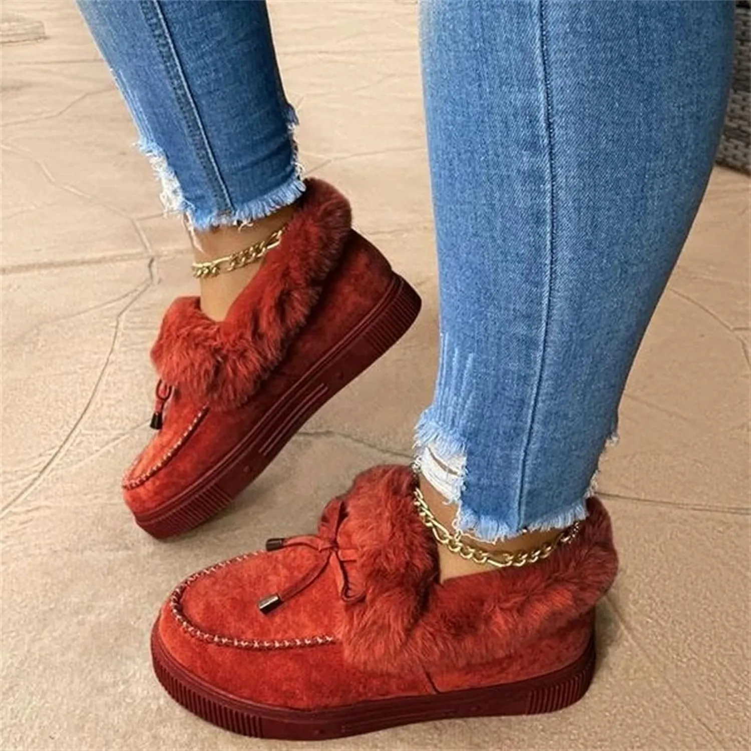 Winter Boots For Women Fashion Cotton Warm Fur Lined Snow Boots Comfortable Casual Fashion Trendy Fuzzy Loafers Shoes