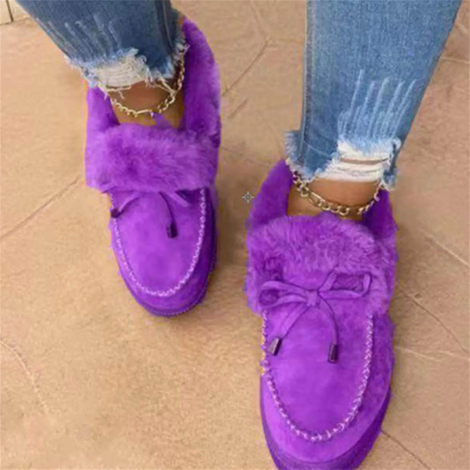 Winter Boots For Women Fashion Snow Boots Classic Fuzzy Fur Lining Classic Slip On Ankle Booties Warm Loafers Shoes