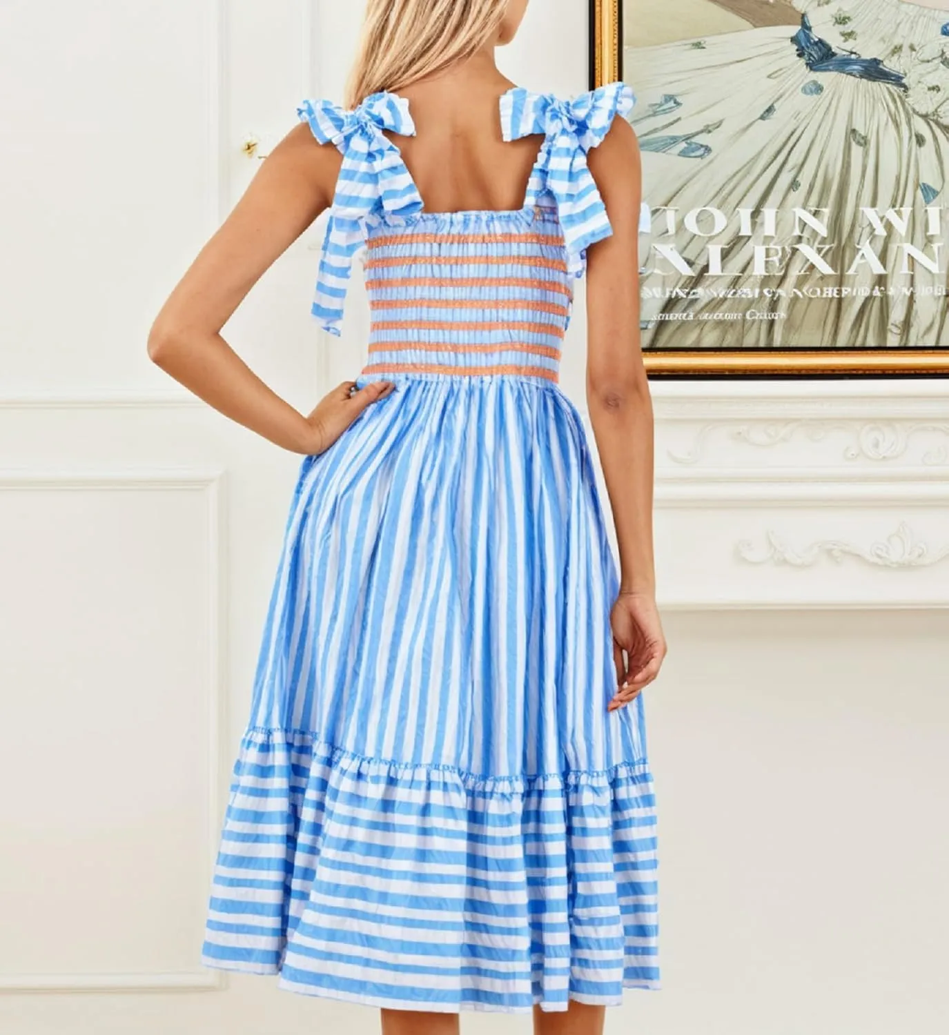 Women Boho Floral Tie Shoulder Maxi Dress Y2k Sleeveless Smocked Long Dress Square Neck Flowy Tiered Sundress Beach