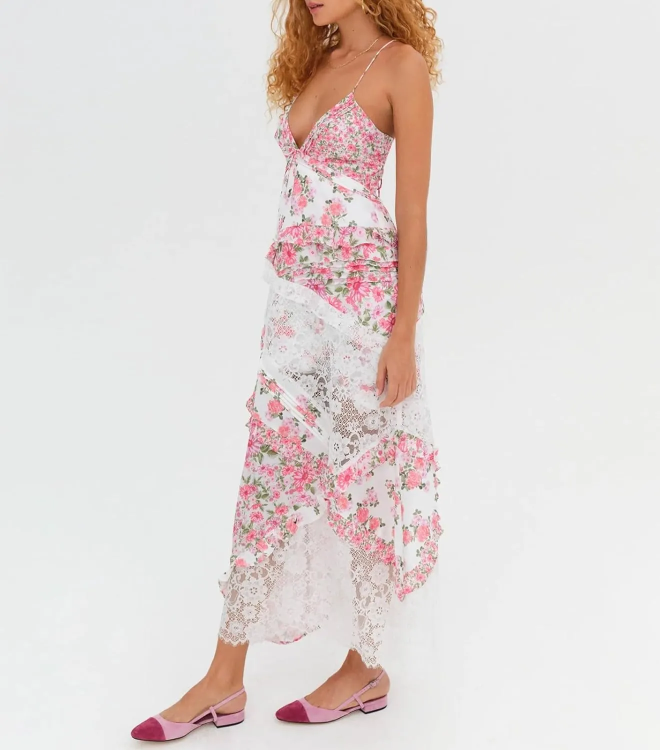 Women Boho Patchwork Maxi Dress Y2k Sleeveless Spaghetti Strap Backless Long Dress Floral Beach Vacation Sundress