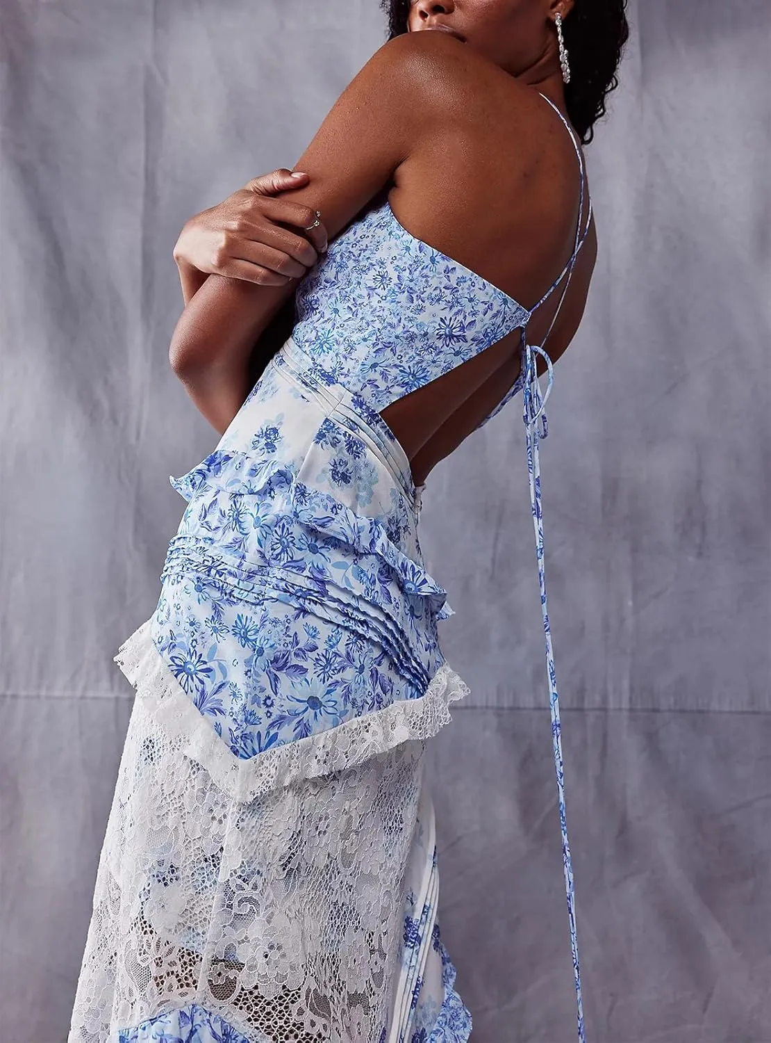 Women Boho Patchwork Maxi Dress Y2k Sleeveless Spaghetti Strap Backless Long Dress Floral Beach Vacation Sundress