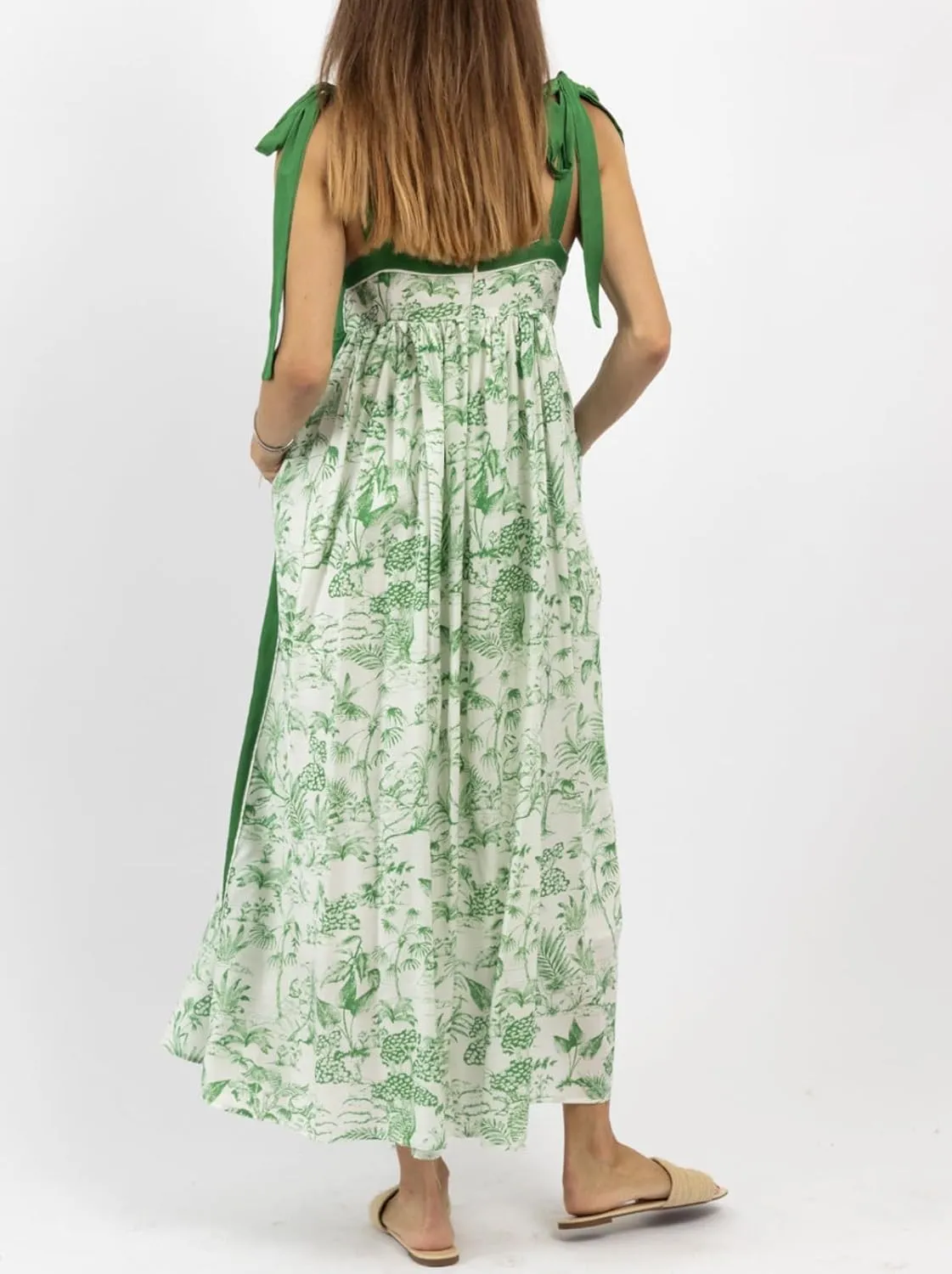 Women Summer Boho Tie Shoulder Dress Y2k Floral Smocked Flowy Shoulder Tie Dress Ruffle Vocation Sundress