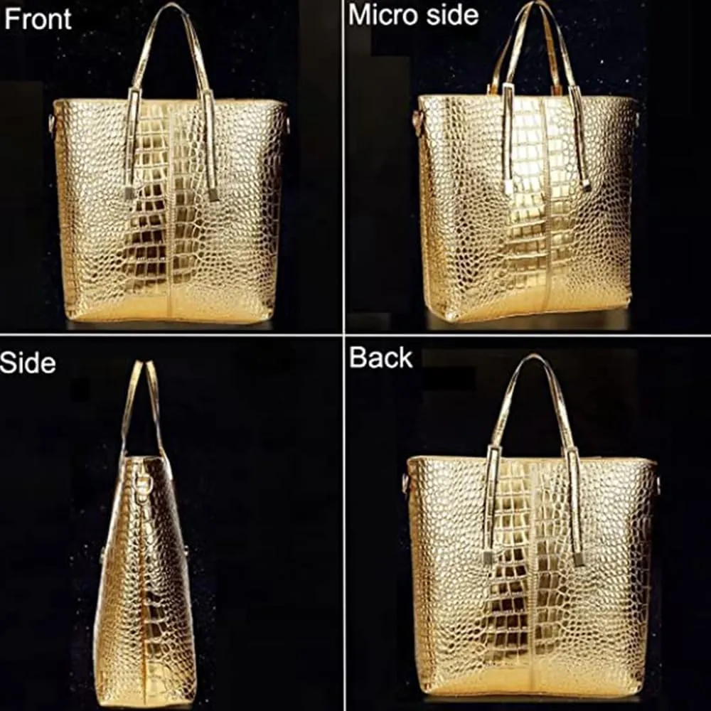 Women Tote Purses and Handbags 3pcs PU Crocodile Pattern Top-handle Satchel Clutch Wallet