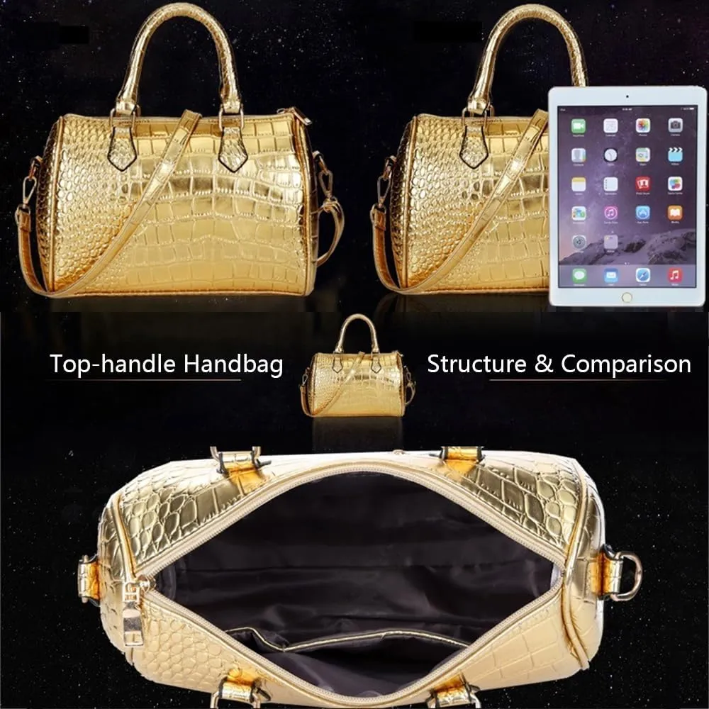 Women Tote Purses and Handbags 3pcs PU Crocodile Pattern Top-handle Satchel Clutch Wallet
