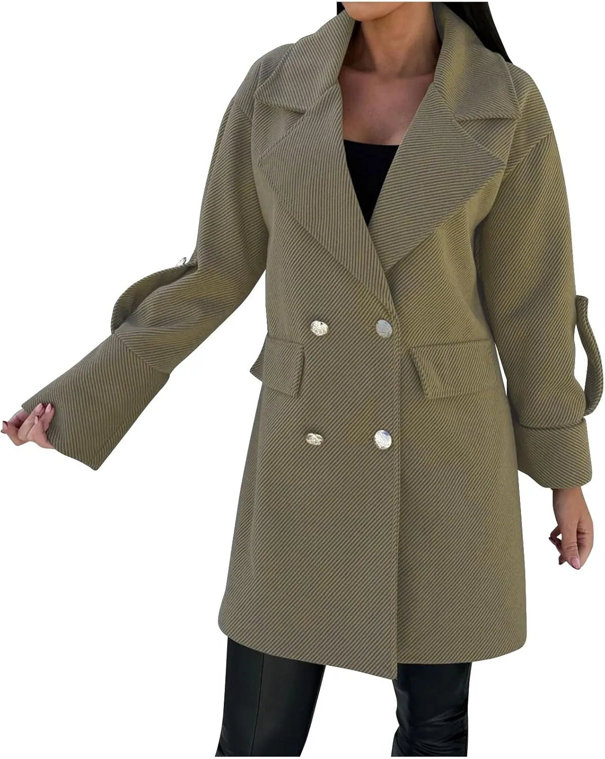 Women Trendy Woolen Coat Long Trench Coats Blazer Suit Collar Style Commuting Elegant Business Casual Jackets