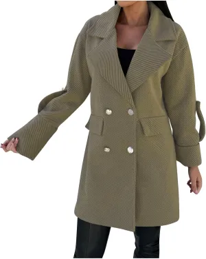 Women Trendy Woolen Coat Long Trench Coats Blazer Suit Collar Style Commuting Elegant Business Casual Jackets