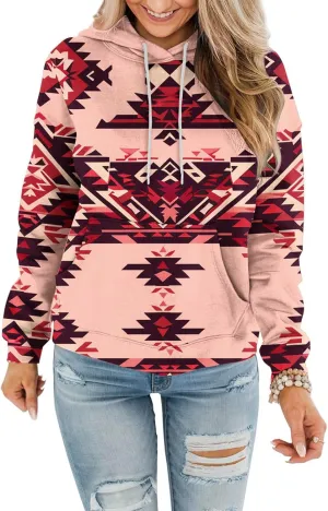 Women Western Ethic Hoodie Aztec Style Print Graphic Sweatshirts Pullover Hooded Pullover Tops Shirts Vintage Clothing