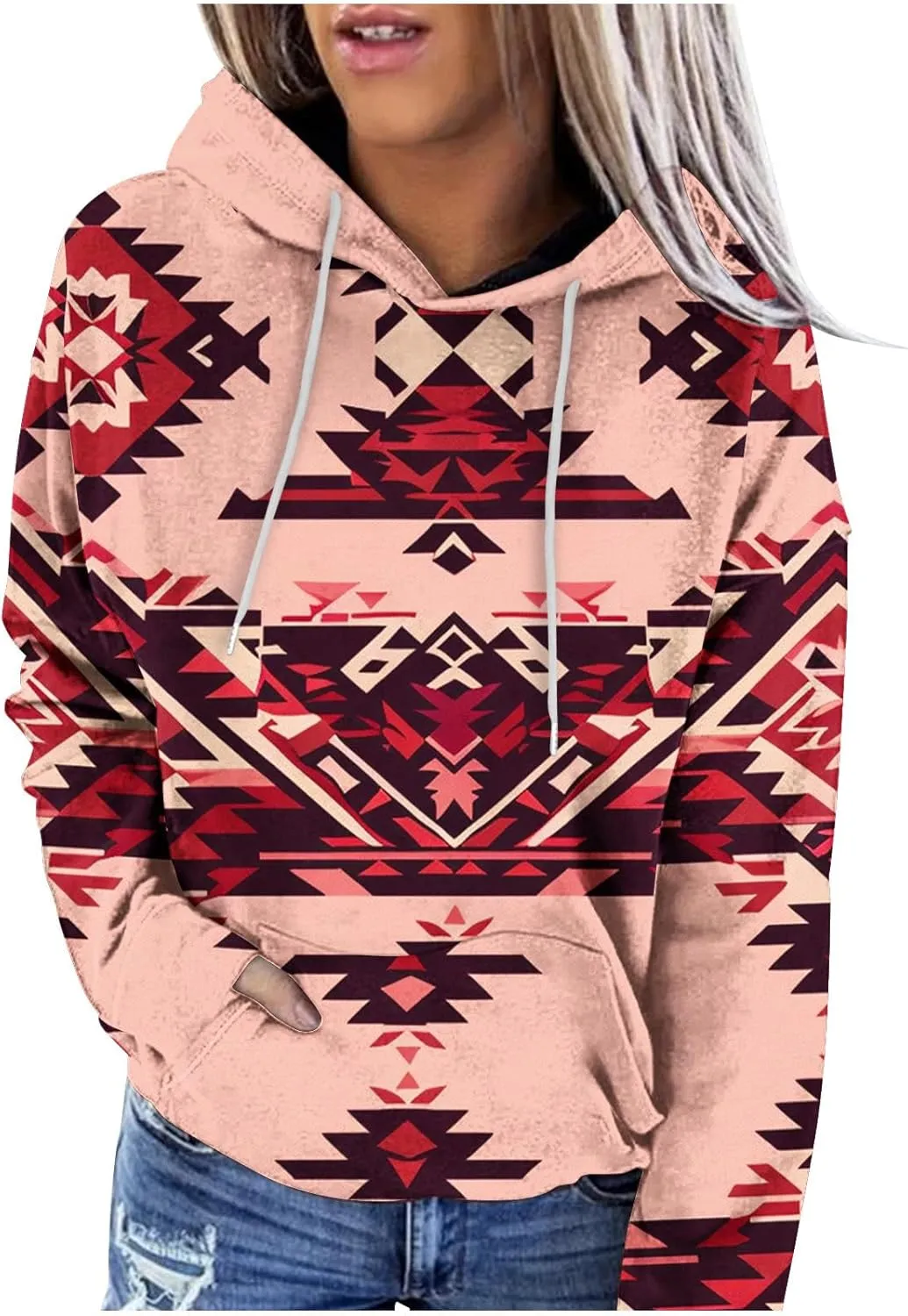 Women Western Ethic Hoodie Aztec Style Print Graphic Sweatshirts Pullover Hooded Pullover Tops Shirts Vintage Clothing