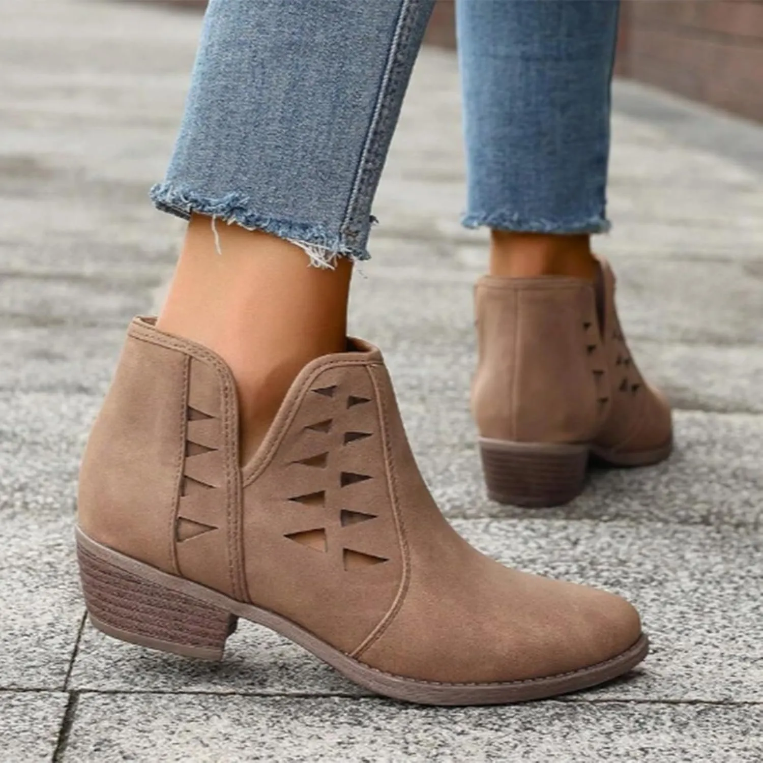 Women's Ankle Boots CasualComfortable Women Ankle Boots Women's Round Toe Suede Stacked Heel Western Ankle Bootie