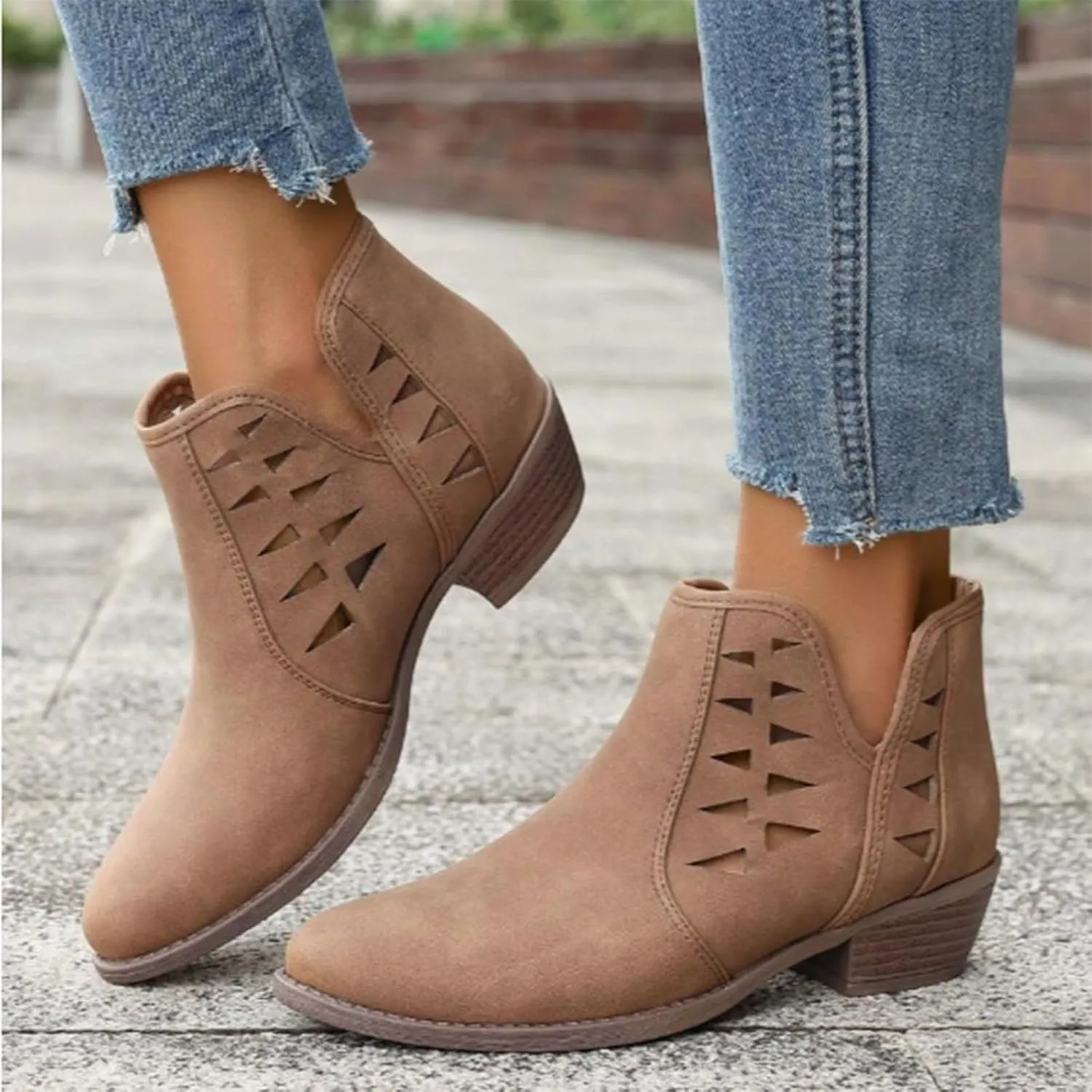 Women's Ankle Boots CasualComfortable Women Ankle Boots Women's Round Toe Suede Stacked Heel Western Ankle Bootie