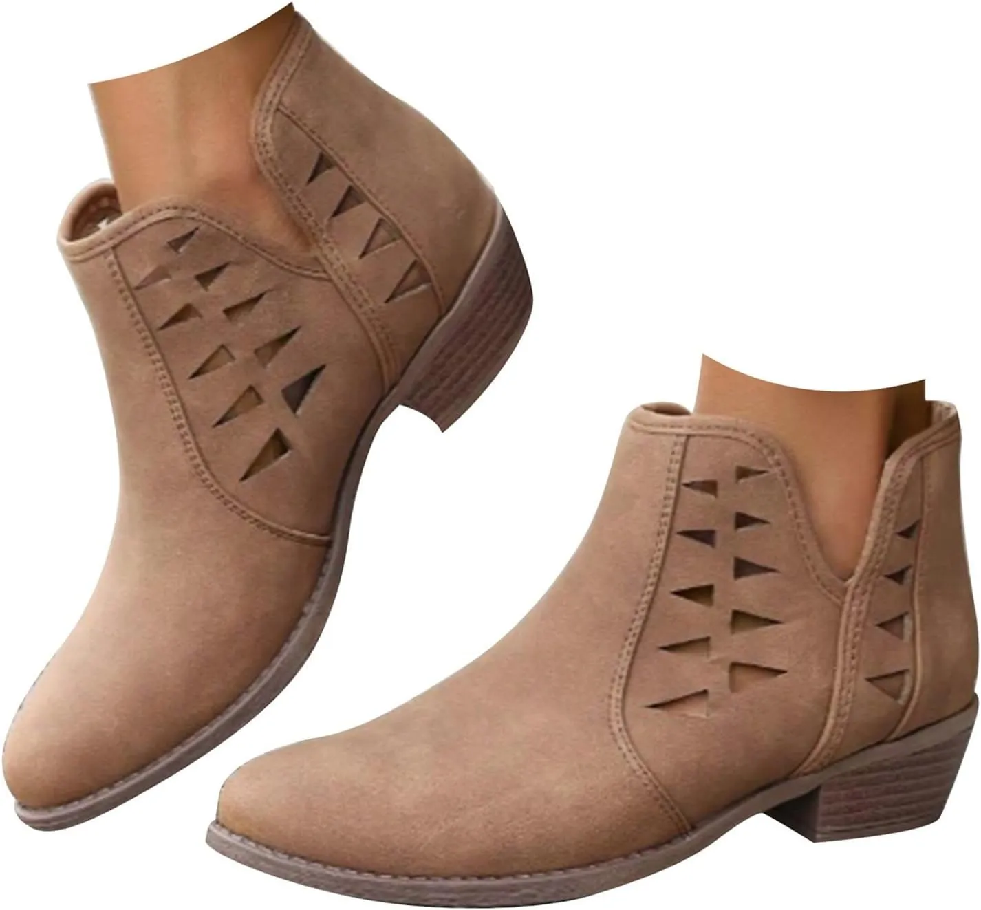 Women's Ankle Boots CasualComfortable Women Ankle Boots Women's Round Toe Suede Stacked Heel Western Ankle Bootie