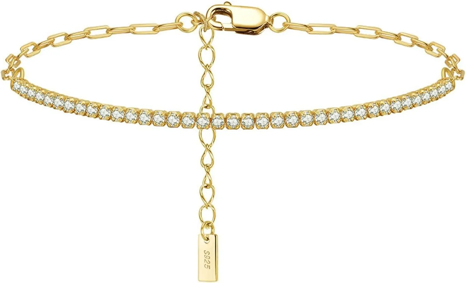 Women's Anklets Gold,Anklet Bracelets Chain with Cubic Zirconia Anklets 8.46 inches Sterling Silver Anklets for Women