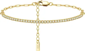 Women's Anklets Gold,Anklet Bracelets Chain with Cubic Zirconia Anklets 8.46 inches Sterling Silver Anklets for Women