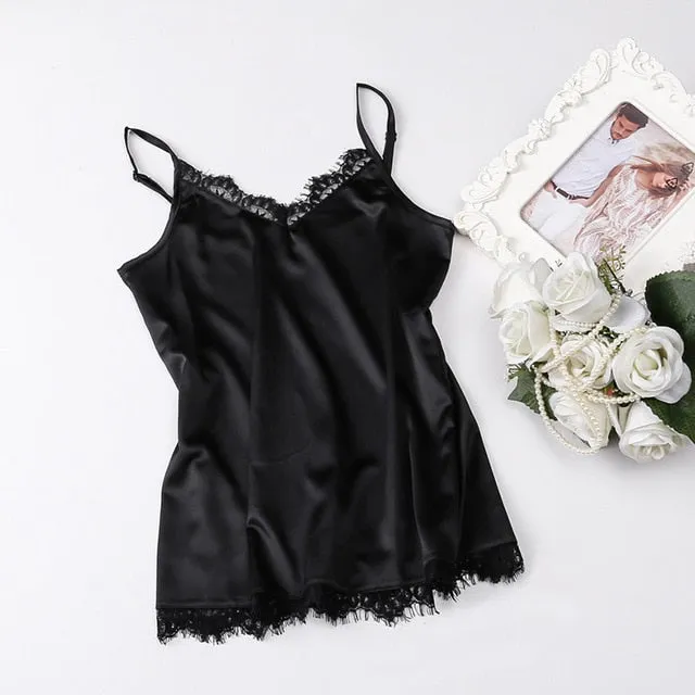 Women's Casual Silk Tank V Neck Tops