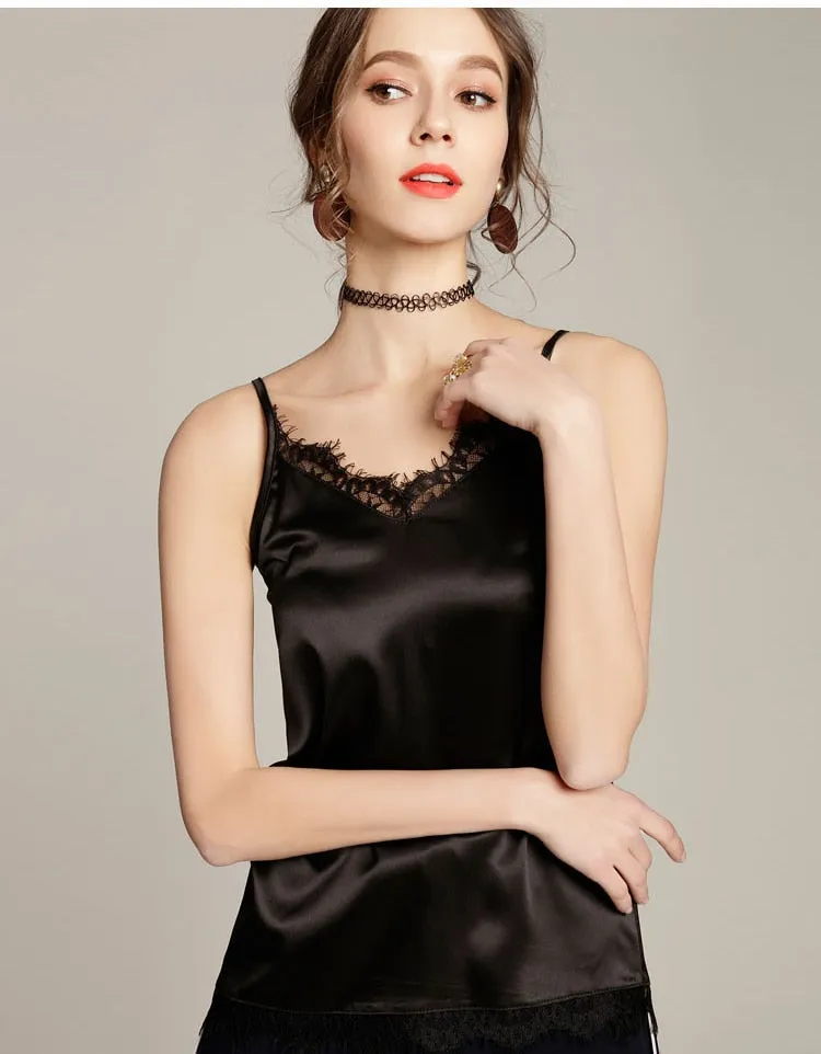 Women's Casual Silk Tank V Neck Tops