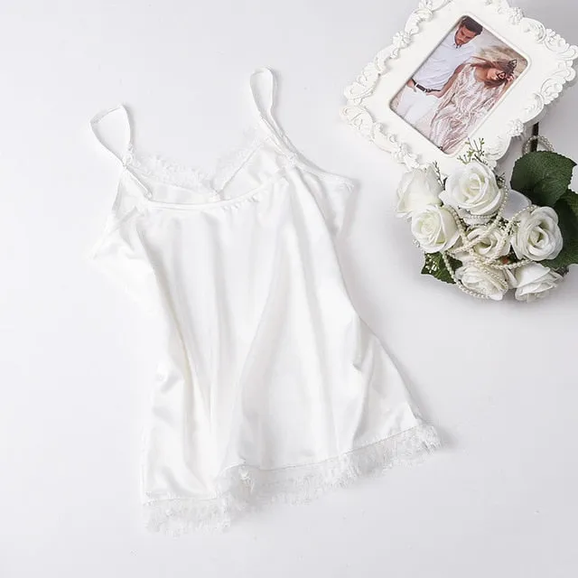 Women's Casual Silk Tank V Neck Tops
