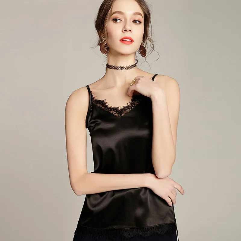 Women's Casual Silk Tank V Neck Tops
