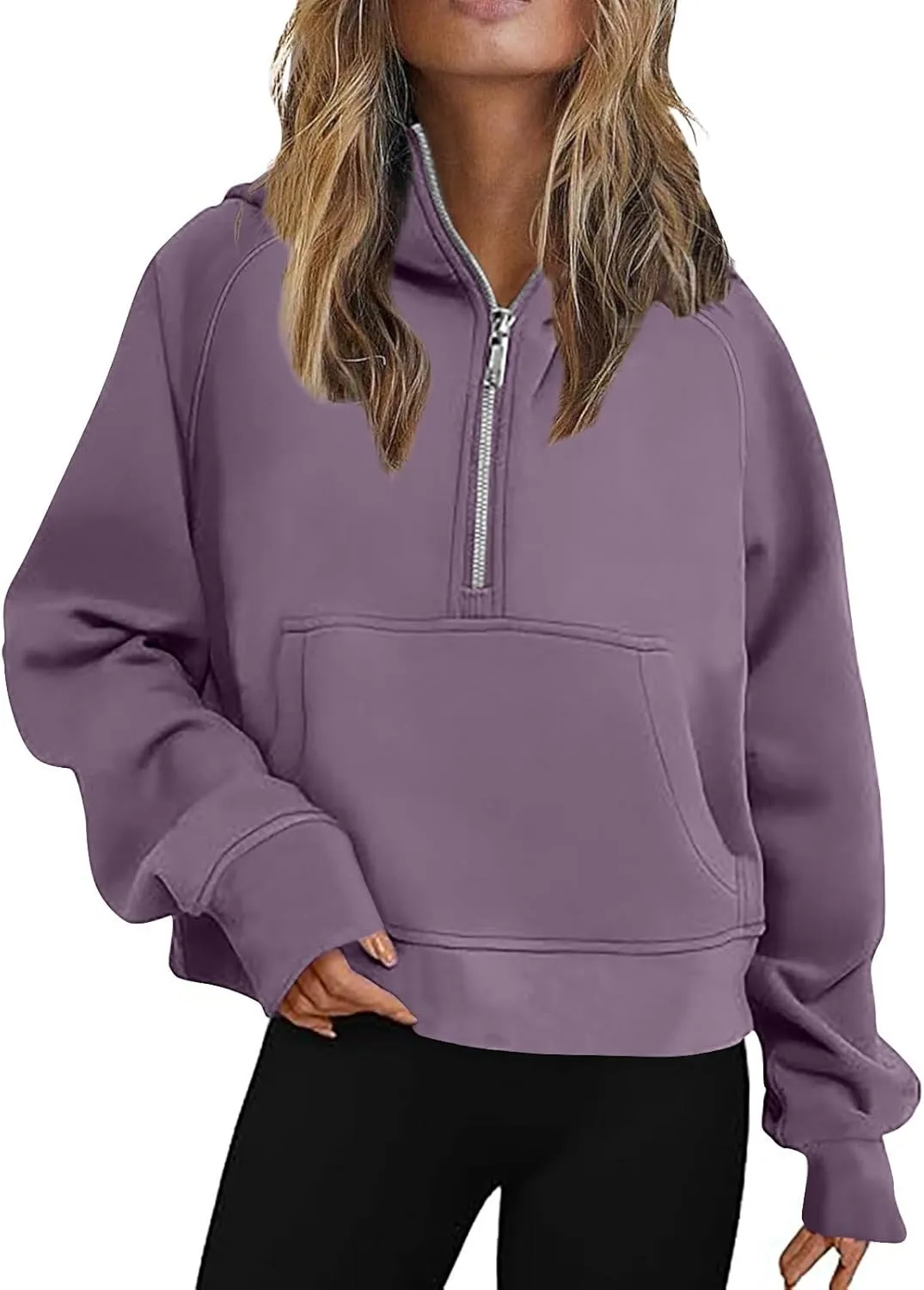 Women's Half Zip Up Hoodie Long Sleeve Hooded Sweatshirt Solid Color Oversized Sweatshirt Casual Sweaters for Trendy