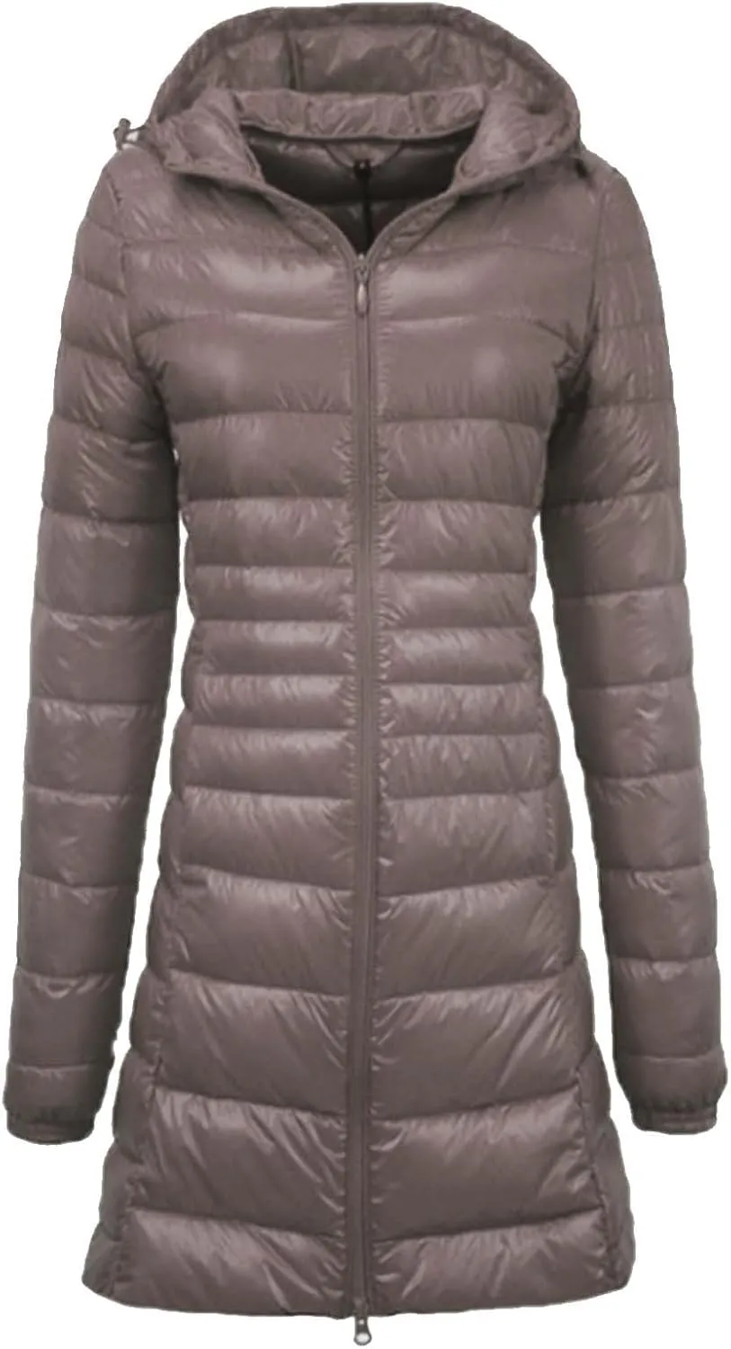 Womens Jackets Winter Women's Solid Color Mid Length Hooded Down Jacket With Drawstring Slim Fit Portable Womens