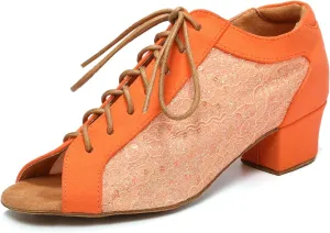 Women's Latin Dance Practice Shoes with Lace-up Peep Toe Ballroom Salsa Tango Dancing Shoes Low Heel