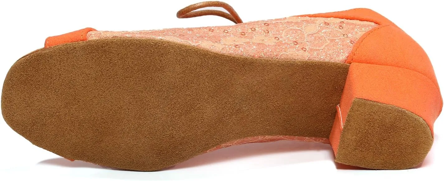 Women's Latin Dance Practice Shoes with Lace-up Peep Toe Ballroom Salsa Tango Dancing Shoes Low Heel