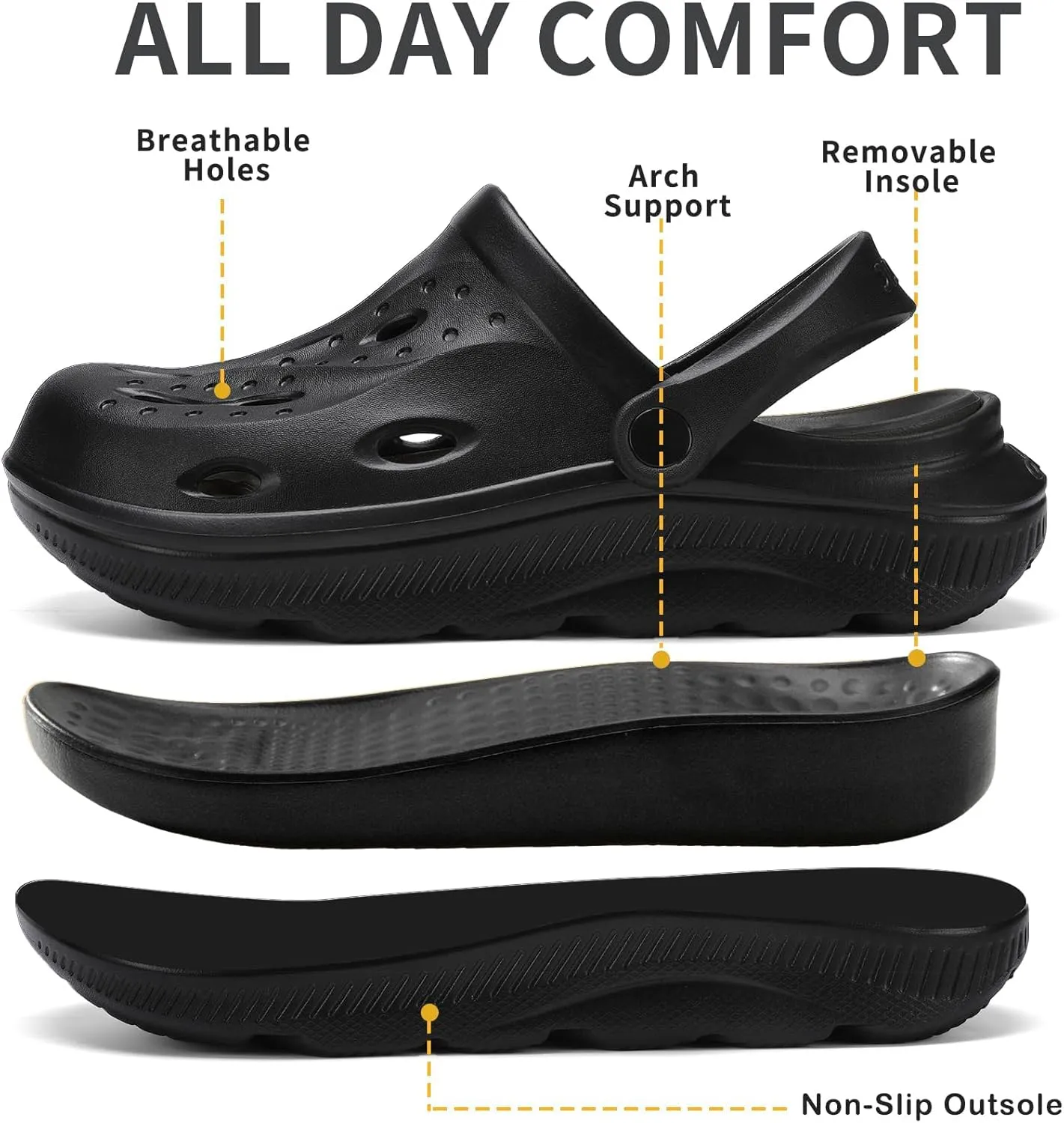 Womens Mens Arch Support Clogs Slip-on Garden Shoes Cushion Plantar Fasciitis Sandals Non-Slip Beach Slippers with Removable Insoles Outdoor Indoor