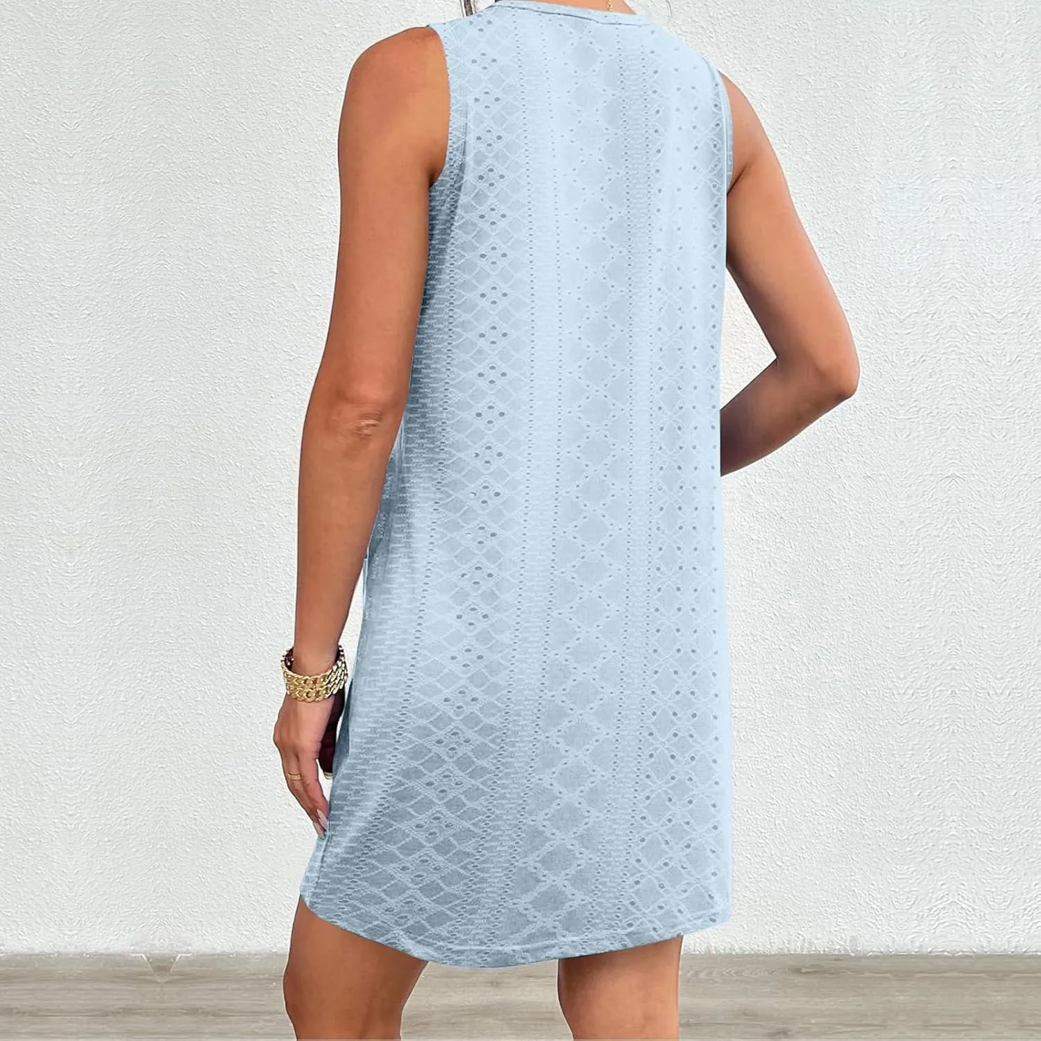 Women's Mini Dress Sleeveless Crewneck Vest Dresses Summer Pullover Casual Fit Beach Vacation Dress with Pockets