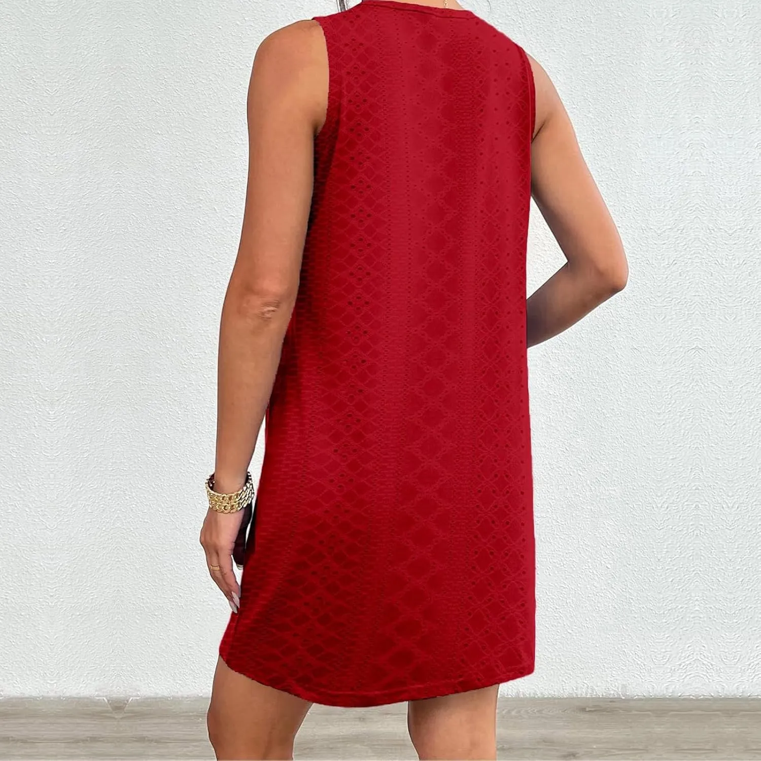 Women's Mini Dress Sleeveless Crewneck Vest Dresses Summer Pullover Casual Fit Beach Vacation Dress with Pockets