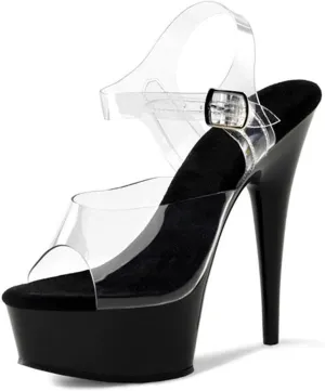Women's Platform Sandals Ankle Strap 6" High Heels Clear Strap Stilettos Open Toe Sandals Stripper Stage Performance Pole Dancing Nightclub Dress Shoes Plus Size Unisex