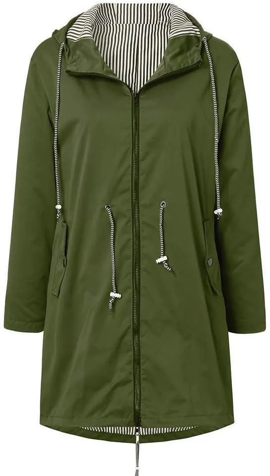 Womens Plus Size Rain Jacket With Hood Waterproof Lightweight Raincoats Outdoor Trench Coats Zip Up Windbreaker